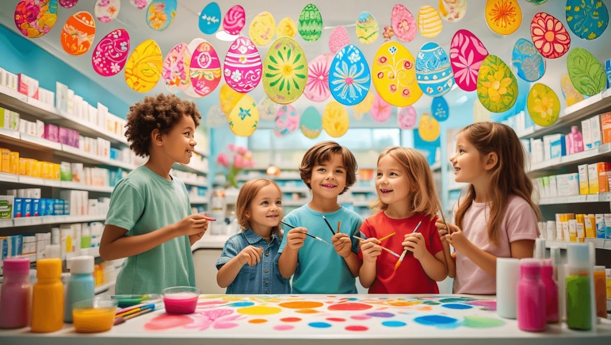 
                    Osterkunstwerke verschönern die Offizin
                